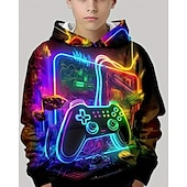 billiga Pojkens 3D Vision &amp; Geometri-Pojkar 3D Spel Huvtröja Långärmad Vår Höst Mode Streetwear Barn 4-12 år Huva Utomhus Ledigt Dagligen Normal