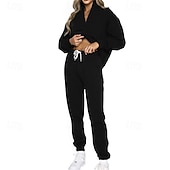 abordables Chándales-Mujer Tracksuit Pantalones Deportivo Sudadera tipo jersey Correa Bolsillo con cremallera Color sólido Trajes de Yoga Otoño Negro Azul cielo Gimnasio Rutina de ejercicio Deportes Resistente al Viento