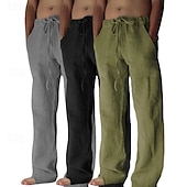 baratos Clássico-Homens Calças de linho Calças Calça verão Calças largas Calças de praia Bolsos Com Cordão Tecido Conforto Respirável Comprimento total Ioga Casual Diário Férias Estilo Clássico Khaki + Branco + Cinza