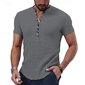 economico Classico-Per uomo Camicia di lino Camicia con colletto alla coreana Camicia popover Camicia Estiva Abbigliamento da spiaggia Camicia casual Semplice Vacanza Casuale Nero Bianco Rosso Cachi Manica Corta