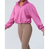 abordables Chaquetas impermeables-Mujer Sudadera tipo jersey Chaqueta para senderismo Chaqueta deportiva Al aire libre Elástico Trajes de senderismo Ropa de senderismo Otoño Sudadera Algodón Tenis Golf Corriendo Color sólido Violeta