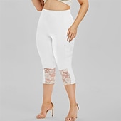 halpa Tavalliset leggingsit-Naisten Leggingsit Anti-hankaus shortsit Muoti Katutyyli Vasikka-Length Korka vyötärö Yhtenäinen väri Pitsi Joustava vyötärö Hengittävä Mukava Elastinen Arki-asut Viikonloppu Musta Valkoinen