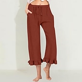 billiga Raka byxor-Dam EU / US-storlek caprishorts Mode Ledigt Kapris Naturlig Solid färg Plisserad Ficka Trendig Mateial som andas Bekväm Sport Microelastisk Ledigt Dagliga kläder Vin Svart Vit Grön Vår, Höst, Vinter