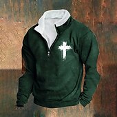 preiswerte Einfache Sweatshirts-Herren Sweatshirt Viertelreißverschluss Sweatshirt Schwarz Weiß Wein Armeegrün Königsblau Halber Reißverschluss Farbblock Kreuz Halber Reißverschluss Druck Sport &amp; Outdoor Täglich Ferien Polyester