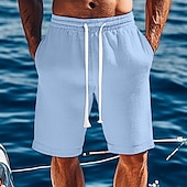 economico Vacanza-Per uomo Shorts Shorts di Lino Pantaloncini Estivi Shorts da Spiaggia Tasca Coulisse Elastico in vita Semplice Comodità Traspirante Lunghezza al ginocchio Vacanza Ferie Spiaggia Vacanza Hawaiano Nero