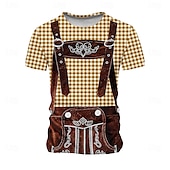 voordelige 3D T-shirts-Oktoberfest Voor heren Ruitjes Duitsland dirndls T-shirt Korte mouw T-shirt 3D-afdrukken Strakke ronde hals Overhemd Vakantie overdreven Ontwerper Carnaval Feest Licht Blauw Blauw 1# Blozend Roze