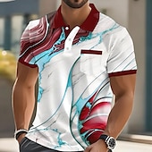 billige Geometrisk polo for menn-Herre Grafisk Polo Kortermet Poloskjorter Skjorter med krage Business Casual utendørs treningsklær Dagligdagstøy Knapper Lomme 3D-utskrift Sommer Rød Blå Grønn
