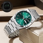 baratos Relógios Quartz-Um relógio masculino moderno e original com pulseira de liga de estilo empresarial, com classificação de resistência à água ipx7, data luminosa e visor de dia, caixa de relógio esportivo de quartzo