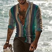 economico camicie casual da uomo-Per uomo Camicia Camicia Estiva Camicia casual Camicia da Spiaggia Camicia con Bottoni Verde chiaro Rosa Rosso Viola Verde Manica Lunga A righe Bavero Vacanza Camicia hawaiana Abbigliamento Poliestere
