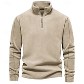 abordables pulls molletonnés-Homme Sweat à capuche zippé Sweat-shirt zippé Sweat à capuche en polaire Kaki clair. Noir Blanche bleu marine Marron Col montant Uni Zip Up Quart de zip Sport &amp; Loisir Occasionnel Quotidien