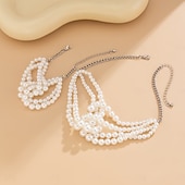 preiswerte Schmucksets-Brautschmuck-Sets 2 Imitationsperle 1 Halskette 1 Armband Damen Elegant Mode Süß Lieblich Klassisch Liebe Kostbar Unregelmäßig Schmuck-Set Für Hochzeit Geschenk Täglich