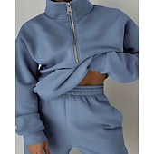 tanie dresy-Damskie Spodnie dresowe Dres polarowy Góra ścieżki Zamek 2-częściowa Solidne kolory Rozpinana bluza i spodnie dresowe Zestawy odzież Jesień Leśna zieleń Granatowy Siłownia Sportowy Bieganie Keep Warm