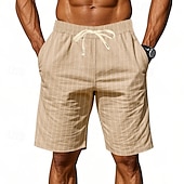 voordelige Klassiek-Voor heren Korte broek Linnen korte broek Zomer korte broeken Strandshorts Trekkoord Zak Elastische taille Gestreept Comfort Ademend Korte Strand Vakantie Feestdagen Hawaii Boho Zwart Marineblauw