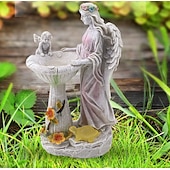 cheap Landscape Lights-1 Pc outdoor solar illuminated sculpture angel fountain ornament light courtyard garden park lawn path resin ornament decorative light