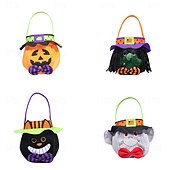 baratos Decorações de Halloween Penduradas e de Mesa-Saco de doces de abóbora de Halloween com 4 peças para crianças, sacola redonda para doces ou travessuras com chapéu, sacola de presente reutilizável para suprimentos e decorações de festa de