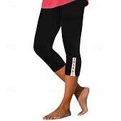 cheap Plain Leggings-Women&#039;s Capri Pants Leggings Fashion Streetwear Calf-Length Natural Plain Elastic Waist Comfy Outdoor Comfortable Outdoor Holiday Weekend Black White Fuchsia Purple Summer Regular Fit