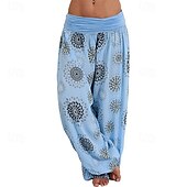 billiga breda ben och hög midja-Dam Byxor Harem byxor Palazzo byxor Mode Boho Fullängd Medium Midja Mönster Elastisk midja Bekväm Microelastisk Gata Dagliga kläder Utekväll Svart Gul Armégrön Marinblå Sommar Vår Normal