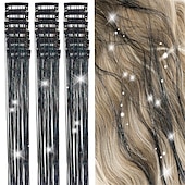 baratos Clip nas extensões-Kit de enfeites de cabelo, pacote com 18 peças de prendedores de cabelo com glitter de 19,6 polegadas, extensões de cabelo com prendedores resistentes ao calor, enfeites de cabelo com brilho de fada,
