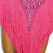 preiswerte Kleidung für lateinamerikanische Tänze-Latin Salsa Tanzkleid Quaste Strass Damen Performance Party Langarm Rumba Chacha Tanzbekleidung Kostüme