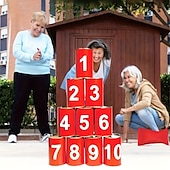 abordables Actividad al Aire Libre-13 juegos de carnaval con latas, lanzamiento de pufs, juegos de carnaval que incluyen 10 latas y 3 juegos de pufs, juegos de Pascua al aire libre adecuados para reuniones familiares, cumpleaños y