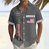cheap Flag pattern-Independence Day Men&#039;s American US Flag Patriotic 1776 Shirt Summer Shirt Button Up Shirt Short Sleeve Fashion Casual Outdoor Vacation Dailywear Summer Turndown 3D Print Linen Like Shirt White Red