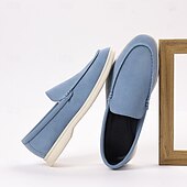 voordelige Hereninstappers &amp; loafers-Lichtblauwe instappers voor heren – ademende platte schoenen van imitatiesuède met gedempte zool voor lente-outfits, dagelijkse woon-werkverkeer en ontspannen stadswandelingen
