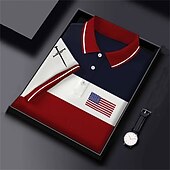  4. července 2026 250. Pánské Barevné bloky Americká americká vlajka Polokošile Tlačítko nahoru Polos Golfová košile Krátký rukáv Polo tričko Klopa Módní Na běžné nošení Denní Festival Tisk Léto