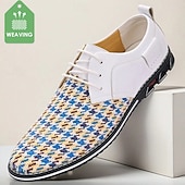 preiswerte Aussage Schuhe-gewebte weiß-blaue Herren-Schnürschuhe mit atmungsaktivem Material und trendigem Design – ideal für Freizeitausflüge, Sommerveranstaltungen und den Alltag