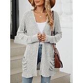 abordables Cardigans et vêtements d&#039;extérieur-Femmes Pull Cardigan Élégant Mode Streetwear Couleur Unie Ouvert devant Avec Poches Tricoté manche longue Hauts Réguliers Tricoter Extérieur Quotidien Week-end Rose Claire Bleu Automne Hiver