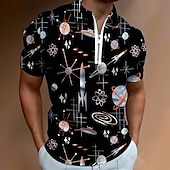 economico Polo stampata da uomo-Per uomo Grafico Polo con zip Manica Corta Magliette polo Camicie con Colletto Casual Athleisure Abbigliamento quotidiano Stampa 3D Estate Nero Bianco