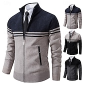 preiswerte Herren Strickjacke-Herren Pullover Strickjacke Kurzer Pullover Gerippt Stricken Normale Oberteile Gestrickt Farbblock Stehkragen Aufwärmen Moderne zeitgenössische Büro Lässig Bekleidung Herbst Winter Schwarz Marineblau