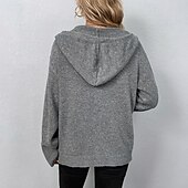 preiswerte Texturierte Kapuzenpullover &amp; Sweatshirts-Damen Strickjacke Mode Weich Einfarbig Gerippt Mit Kapuze Knöpfe Gestrickt Langarm Normale Oberteile Stricken Ferien Ausgehen Wochenende Schwarz Weiß Herbst