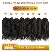 cheap Crochet Hair-Pre-Twisted Passion Twist Hair 8 Packs 112 Strands Pre Looped Passion Twist Braiding Hair for Women Short Passion Twists Crochet Hair Synthetic Hair Extensions
