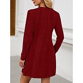 cheap Plain Dress-Women&#039;s Mini Dress A Line Dress Casual Daily Regular Fit Plain Long Sleeve V Neck Wine Light Brown Green Dark Gray Winter Autumn