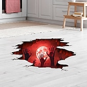baratos Adesivos de Halloween-chão de Halloween &amp;Adesivo de parede 3D assustador com lua vermelha e design inovador de mão, decoração autoadesiva de piso e parede para quarto e sala de estar