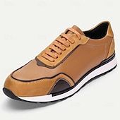 billiga Premium sneakers i läder-Herrsneakers i brunt läder, avslappnad, lätt, atletiskt inspirerad design med vadderad sula, perfekt för promenader, resor och helgutflykter