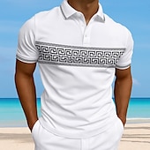 billige Hawaii-poloskjorte for menn-Herre Grafisk Polo Kortermet Polokrage Ferie Moderne treningsklær Fritid / hverdag 3D-utskrift Knapper Sommer Rødstrupe-egg Blå Grå Hvit