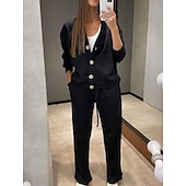 cheap Women&#039;s Blouse Suits-Women&#039;s Fashion Streetwear Daily Pants Sets Long Sleeve V Neck Plain Casual Daily Black Army Green Blue Fall Regular Fit