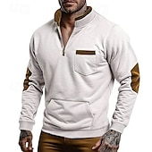 abordables Sudaderas Básicas_-Hombre Sudadera Sudadera con cremallera Sudadera con un cuarto de cremallera Blanco Media cremallera Bloque de color Bolsillo Deporte Diario Festivos Poliéster Ropa de calle Básico Casual Primavera