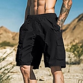 baratos Ar livre-Homens Bermuda Cargo Calção Shorts de verão Bermudas Shorts de praia Com Cordão Bolso multi Perna reta Tecido Respirável Pavio Humido Comprimento do joelho Ao ar livre Casual Diário Férias Moda