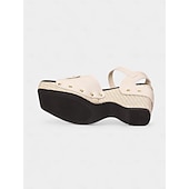 cheap Women&#039;s Flats-Women&#039;s White Platform Wedge Sandals with Double Buckle Straps – Boho - Chic Vacation Footwear for Beach Getaways &amp; Summer Trips