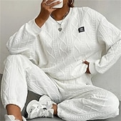 baratos Fatos de treino-Mulheres Moletom Suéter Conjunto de Roupa Atlética Bolsos Cor Sólida Conjuntos Outono Inverno Preto Branco Academia Exercite-se Esportivo Térmico / Quente A Prova de Vento Macio Manga Longa Esporte