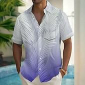 זול צמחים טרופיים-בגדי ריקוד גברים שיפוע טרופי עלה דקל חולצת הוואי חולצה עם כפתורים חולצת אלוהה שרוולים קצרים הוואי חגים ביגוד חוף קיץ אביב צווארון מתקפל הדפסת תלת מימד חולצות צווארון כיס אחד קדמי פול סגול חום תלתן