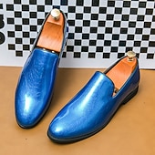 economico Slip-ons e mocassini da uomo-Mocassini slip-on da uomo in metallo dorato lucido – scarpe eleganti in similpelle alla moda per feste, ricevimenti nuziali, spettacoli teatrali, balli di fine anno ed eventi in discoteca