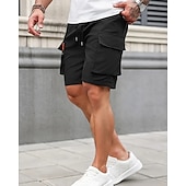 baratos Ar livre-Homens Bermuda Cargo Calção Shorts de verão Com Cordão Cintura elástica Bolso multi Tecido Conforto Vestível Comprimento do joelho Ao ar livre Esporte Diário Moda Casual Preto Azul Marinho