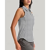 abordables Chemise pour femmes-Femmes Pied-de-poule T-shirt de sport T-shirt POLO Chemise de tennis Sans manches Fermeture éclair Haute élasticité Évacuation de l'Humidité Respirant Tennis Le golf Course Col Rabattu Col zippé