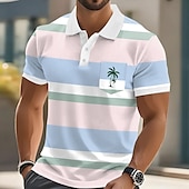 preiswerte Hawaii-Poloshirt für Herren-Herren Horizontale Streifen Palme Polo Kurzarm Polo-Shirts Hemden mit Kragen Lässig Resort Athleisure Alltagskleidung Urlaubskleidung Tasche 3D-Druck Knöpfe Sommer Gelb Rosa Blau