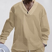 economico Felpe di base-Per uomo Felpa a nido d&#039;ape Nero Bianco Cachi Grigio chiaro Grigio scuro Scollo a V Semplice Oversize Casuale Quotidiano Ferie Streetwear Cool Casual Primavera &amp; Autunno Abbigliamento Felpe con