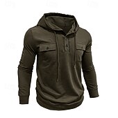 cheap Basic Hoodies-Men's Hoodie Black Army Green Green Dark Gray Coffee Hooded Plain Pocket Sports &amp; Outdoor Daily Holiday Polyester Streetwear Basic Casual Spring Autumn / Fall Clothing Apparel Hoodies Sweatshirts