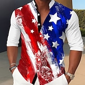cheap Flag pattern-Independence Day Men&#039;s US Flag Patriotic Fourth of July Shirt Stand Collar Shirt Casual Dress Shirt Long Sleeve Casual Holiday Summer Spring Mandarin Collar Band Collar 3D Print Button Up Shirts